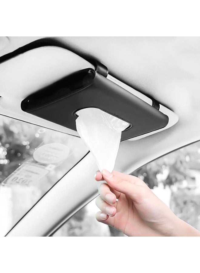 Dunekart Premium PU Leather Car Tissue Holder, Sun Visor Backseat Napkin Dispenser Box, Auto Interior Accessories Organizer - Black - Image 1
